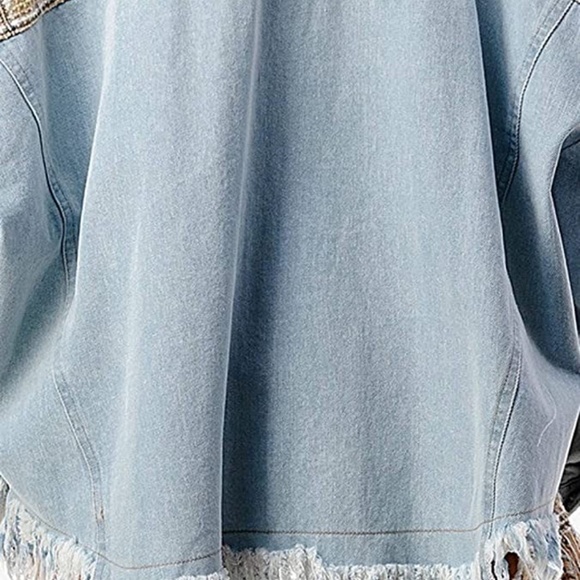 Womens Multimedia Denim Tweed Fringed Jacket sz sm - Picture 4 of 7